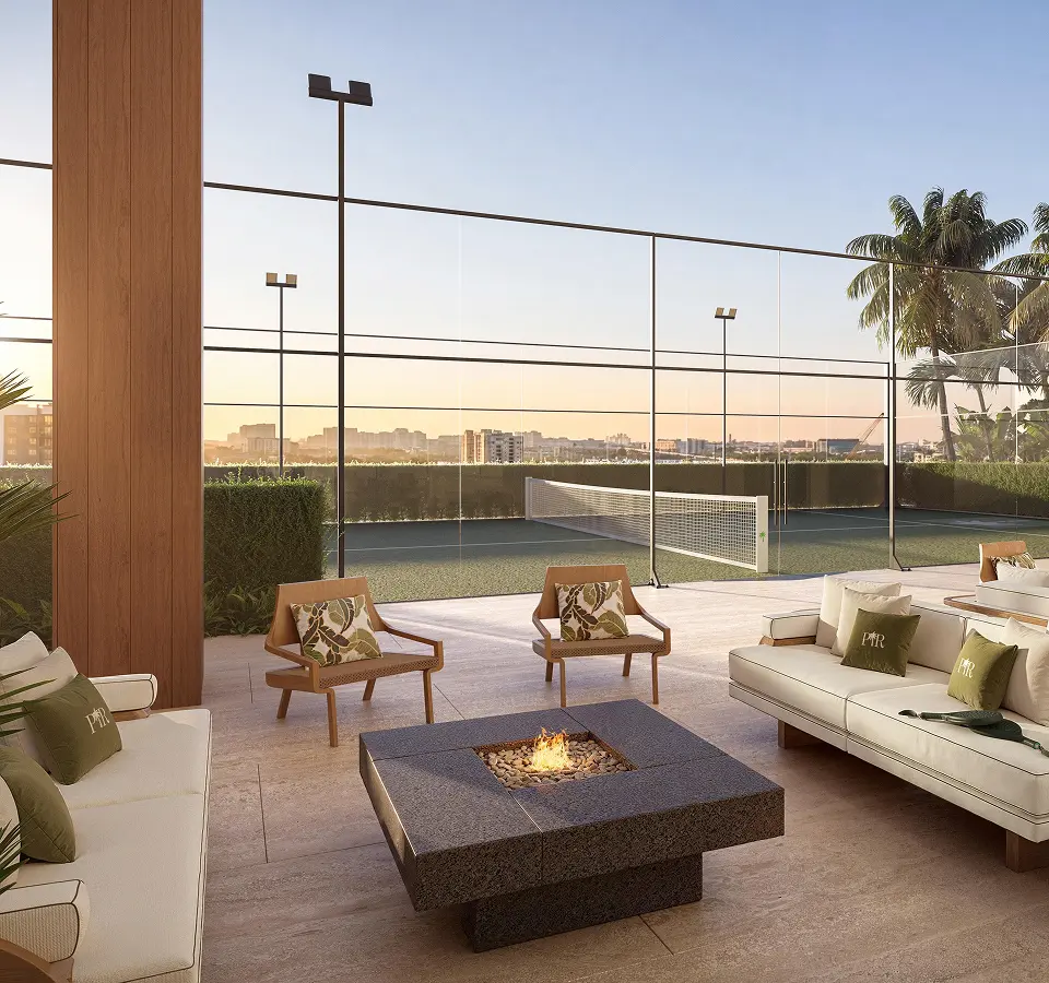 Lounge beside the padel court — Palm Tree Residences Miami